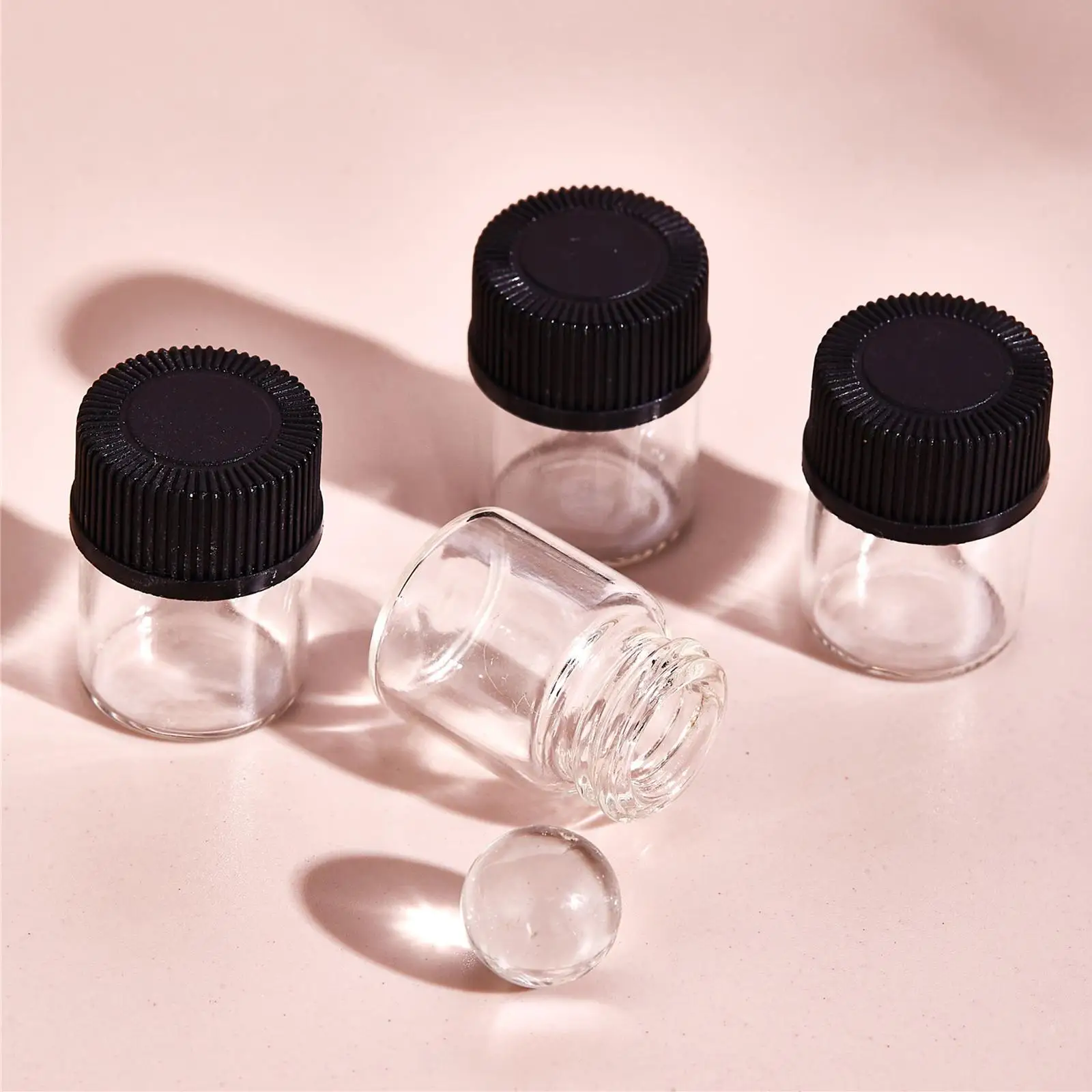 Transparent Bottle Set 1ml Mini Glass Vials Orifice Reducer Caps Refillable Sample Jars for Massage Beauty and Lab