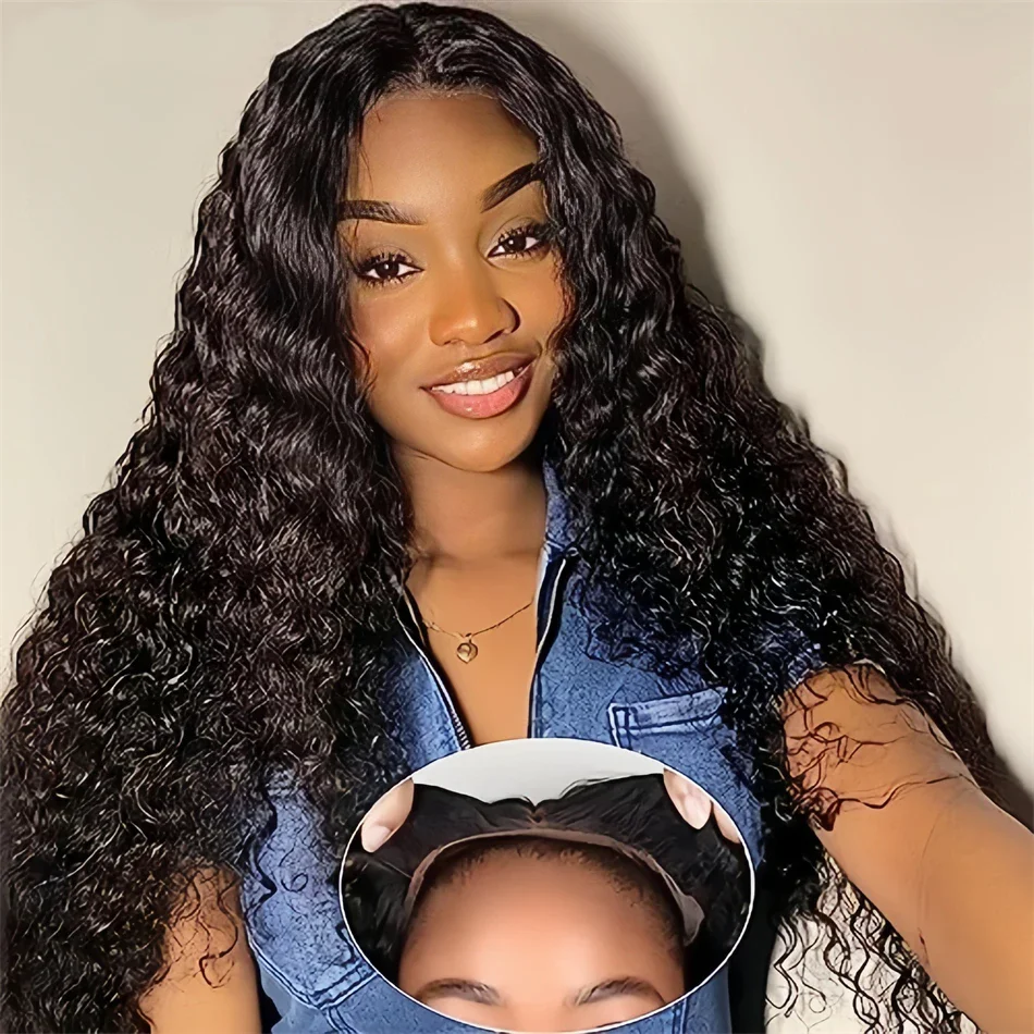 

Deep Wave Glueless Wigs 5x5 6x4 Lace Closure Wig Pre Cut Human Hair 200% Ready To Wear Preplucked Water Curly Wigs For Women