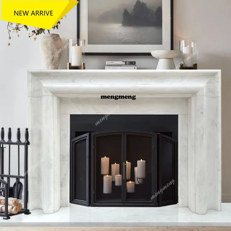 M138 Natural marble mantel designer living room stone carving white stone fireplace decorative cabinet