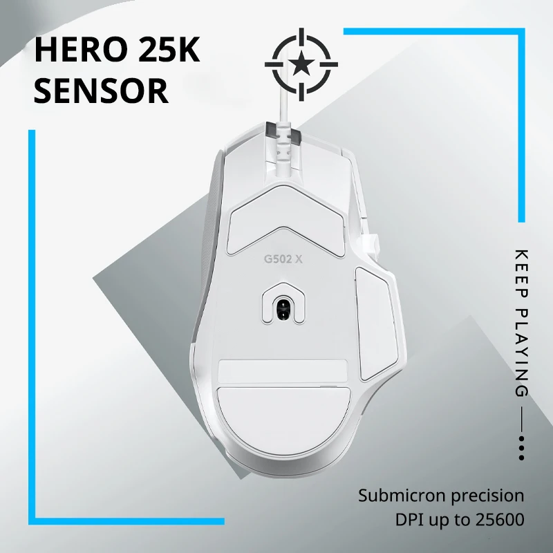 Logitech G502 X Wired Gaming Mouse, Hero 25K Sensor, 25600 DPI, Lightforce Hybrid Optical Mechanical, Esports Edition