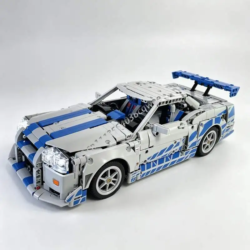 1540PCS Nissan Skyline GT-R R34 Racing Car MOC Custom Puzzle Building Blocks DIY Technical Assembly Remote Control Motorized Toy
