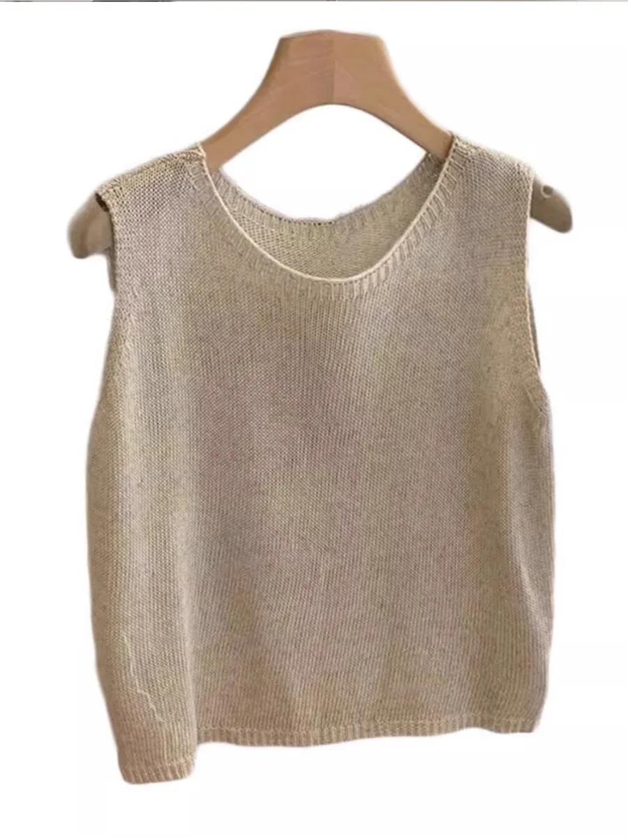 เสื้อกั๊กไหมพรมถักสไตล์วินเทจสำหรับผู้หญิง ดีไซน์เกาหลีใหม่ ปี 2025 ทรงหลวม ใส่ได้ทุกวัน ดีไซน์สวย ดูดี สีพื้น