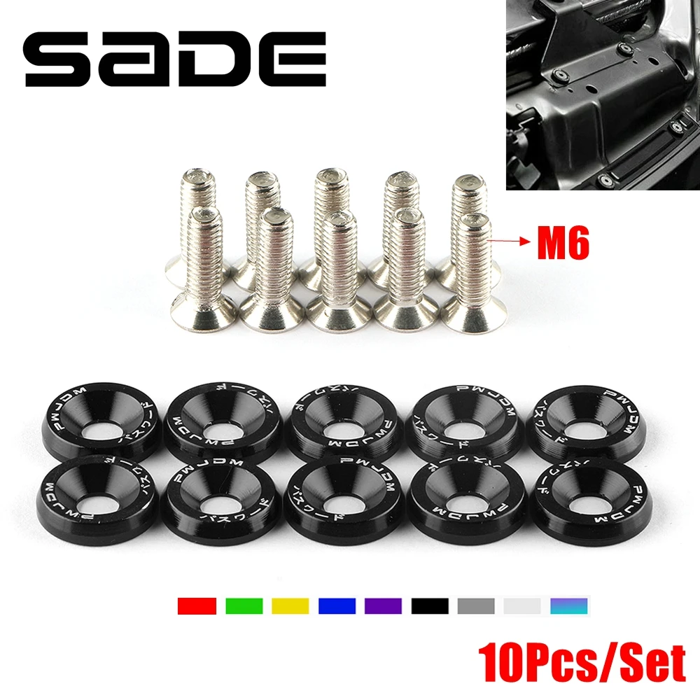 10Pcs/Set Bumper Fender Washers Engine Bay Dress Up Bolts Fasteners M6 JDM Fender Washer Kit