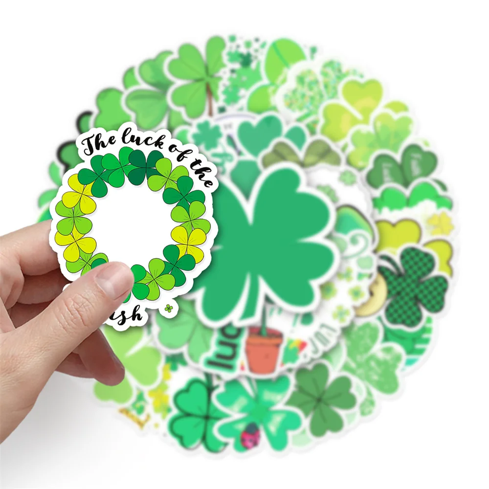 50pcs Lucky Four Leaf Clover Stickers Pack Laptop Phone Scrapbooking Supplies Ipad Handmade DIY Journal Accessories Sticker