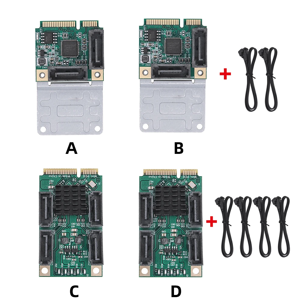 Mini PCI-E To SATA3.0 Riser Card M.2 PCI-E 2.0 Converter B+M Key Expansion Card 2/4 SATA 3.0 SSD Adapter Card