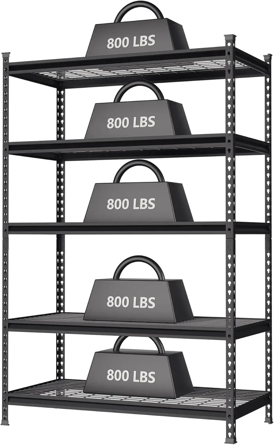 5-Tier Metal Shelving Unit, 48”W x 24”D x 72”H, Heavy Duty Adjustable Storage Rack, 4000 lbs Load Capacity (Total), for Garage