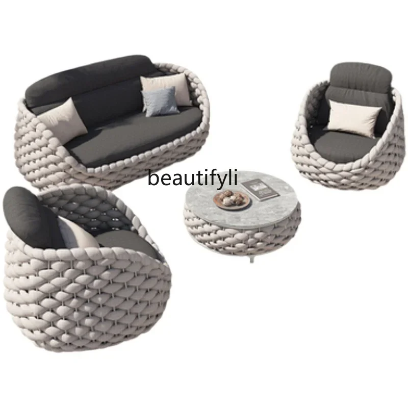 Outdoor sofa courtyard villa balcony rattan chair, furniture, outdoor waterproof and sunscreen rattan leisure