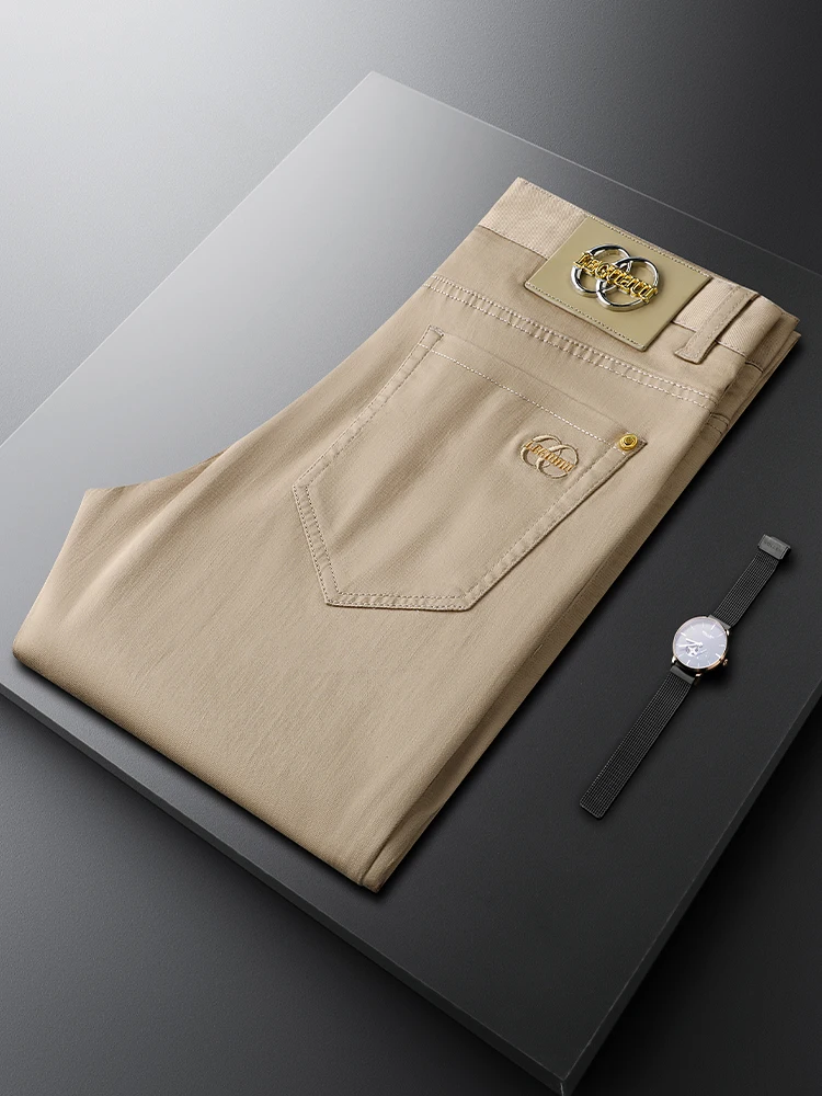 

Ele Khaki Busin Casual Pants Men Slim Straight Stitched Versatile Cotton Commute Busin Men's Pants Color Pants