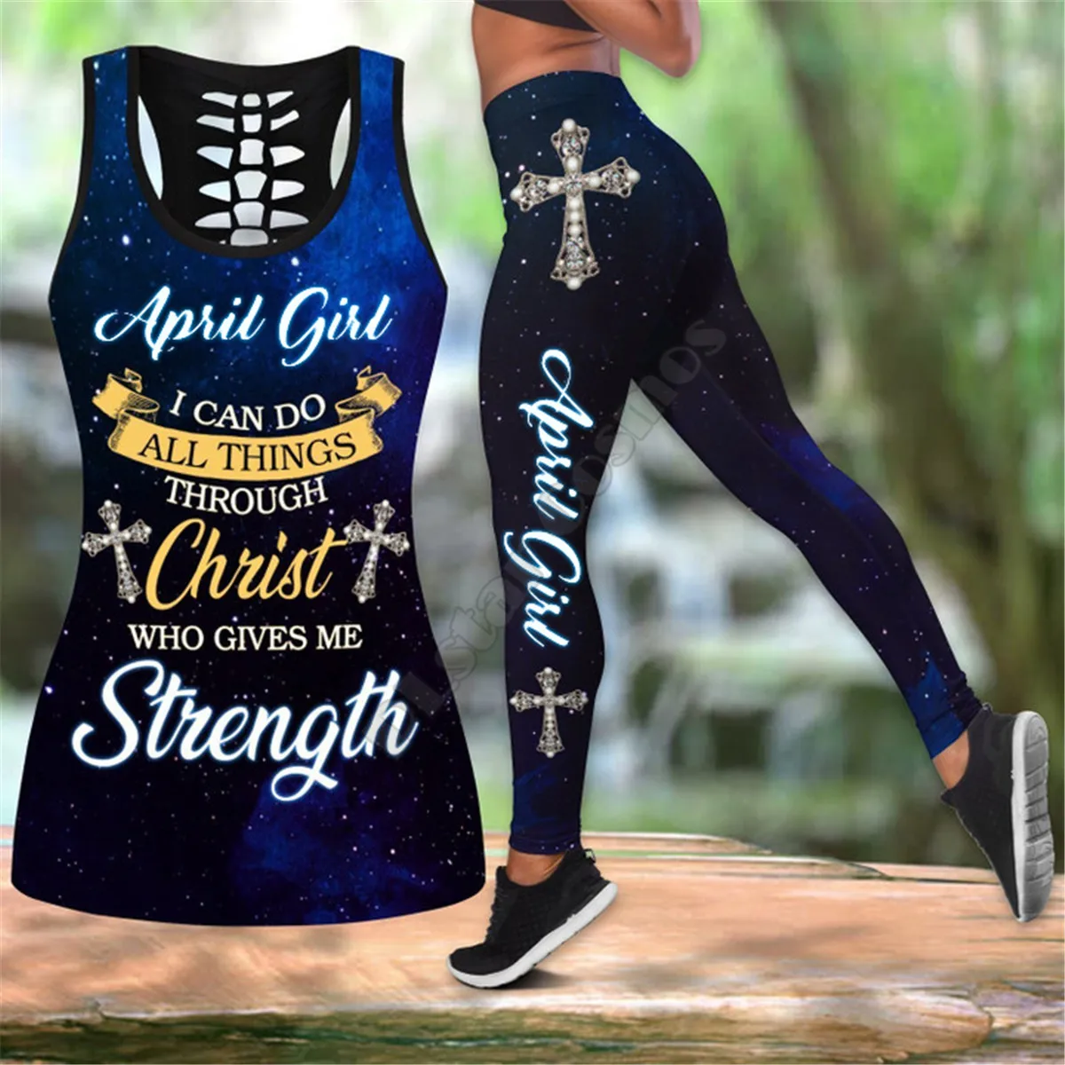 I Can Do All Things Through Christ Who Give Me Strength 3D Print Tank Top+Legging Combo Outfit Yoga Women For Girl January-June