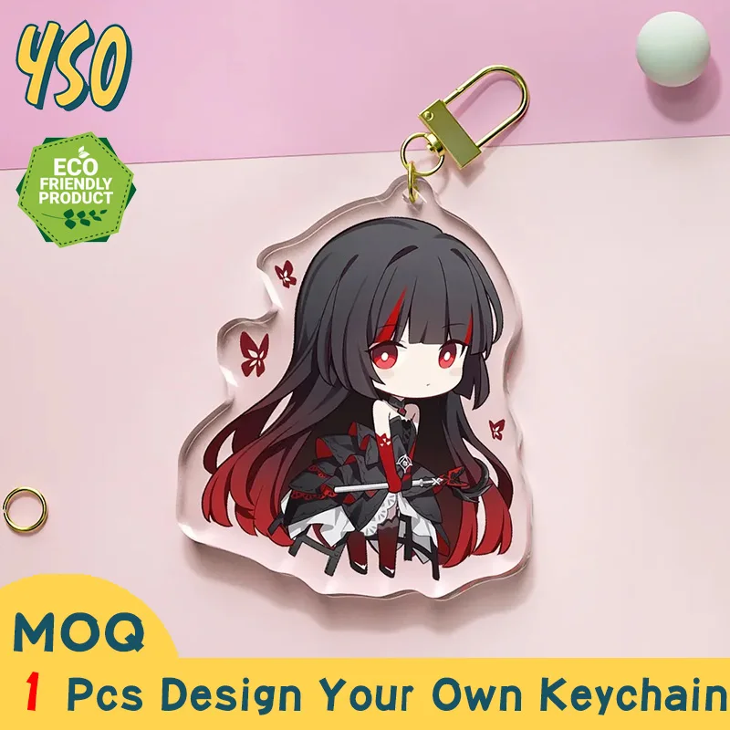 YSO CNC Diamond Cut Car Logo Keychain 3D Anime Keychains Cute Personalized Wristlet Clear Acrylic Pvc Mini Bag Bear Charms