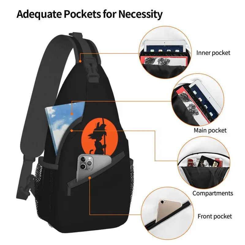 Cartoon Anime Sling Peito Crossbody Bag para homens, mochila de ombro casual, viagem, ciclismo, logotipo Goku