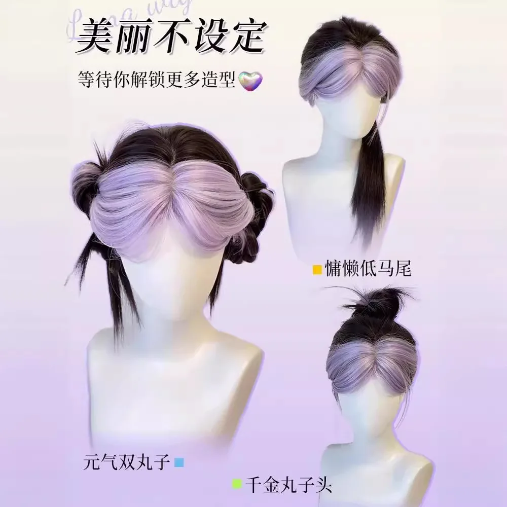 Shimmer Wigs for Women Long Straight Black and Purple Wig Humen Hair cosplay wig Fashion Tenderness ウィッグ