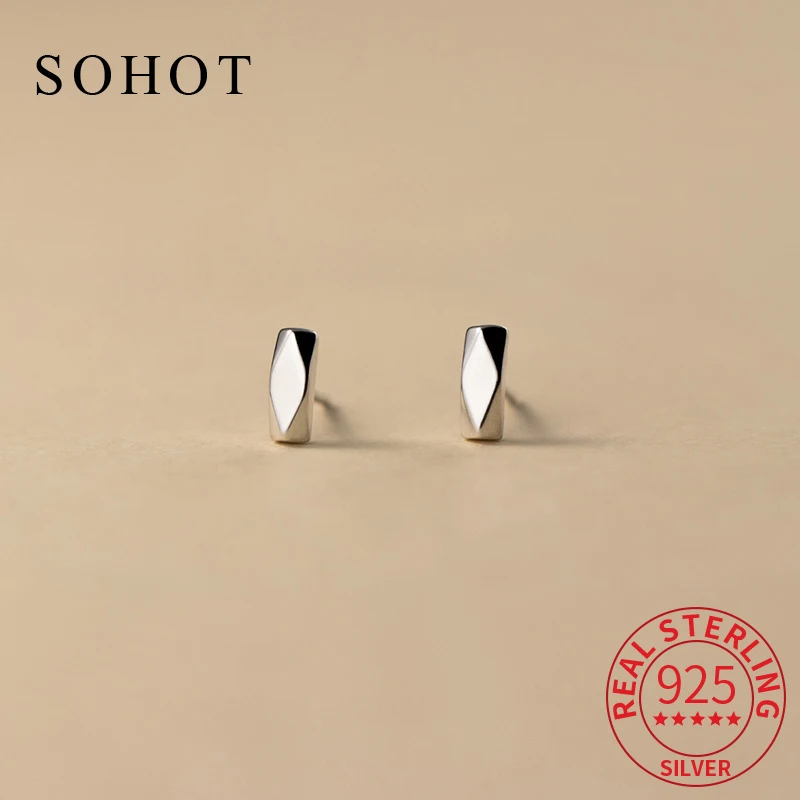 

Real 925 Sterling Silver Minimalist Geometric 18K Mini Stud Earrings for Women Trendy Fine Jewelry Accessories Ear Hole Care