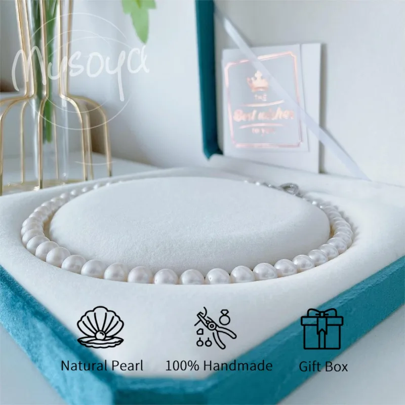 

MYSOYA 7-8 мм/8-9 мм простое белое ожерелье с пресноводным жемчугом АК, подарочная коробка, ювелирные изделия унисекс, идеально подходящее для свадьбы, дня рождения, Рождества