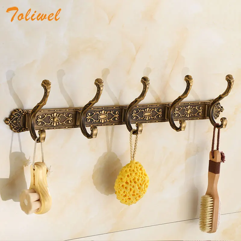 5 Hooks Towel Hat Coat Rack Black Wall Mount Aluminum Home Kitchen Hanger Bathroom Robe Clothes Hook Hanging Holder