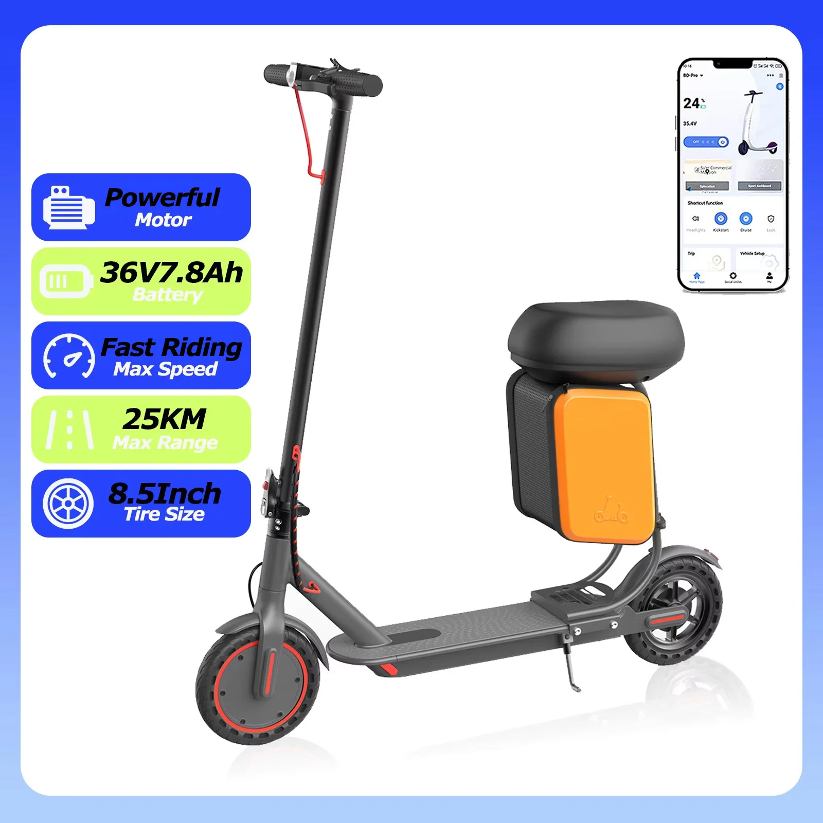JUICEASE R1PRO Elektrische Scooter Krachtige Motor 36V7.8Ah 25KM Lange Actieradius met Grote Opbergbox Dubbele Remmen 8.5 Inch met APP 25 ° Klimmen op een e-scooter