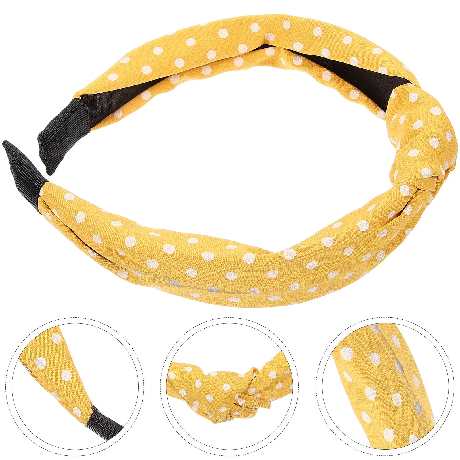 Yellow Polka Dot Wide Fabric Headband Women Delicate Lightweight No Pressure Headband Daily Wear Fancy Ball Bachelorette