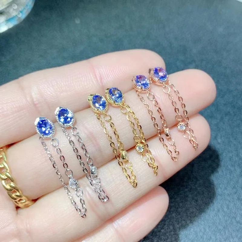 Fashion Gemstone Drop Earrings for Girl 3*4mm VVS Natural Tanzanite 925 Silver Earrings Allergy Free 3 Layers 18K Gold Plating