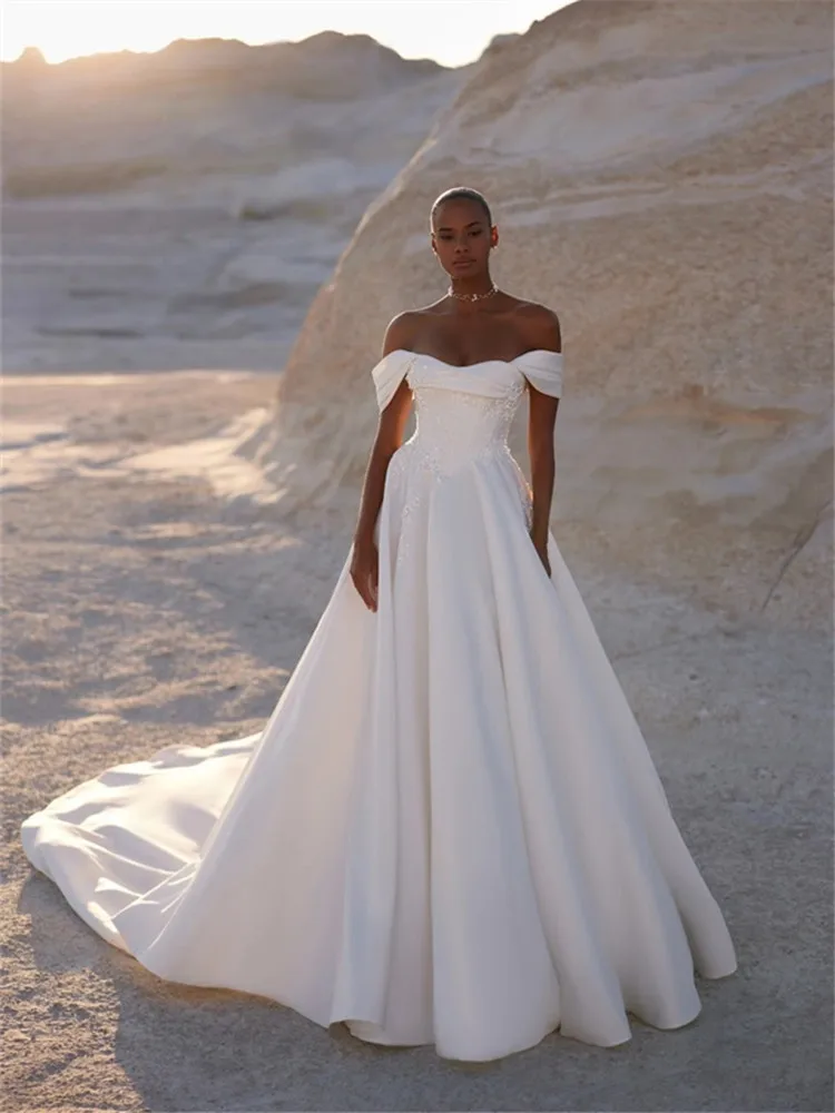 

Satin Wedding Dress Vestido De Noiva Minimalista Corset Novia Blanco Vestidos 2025 Alta Calidad Bespoke Off The Shoulder Dresses
