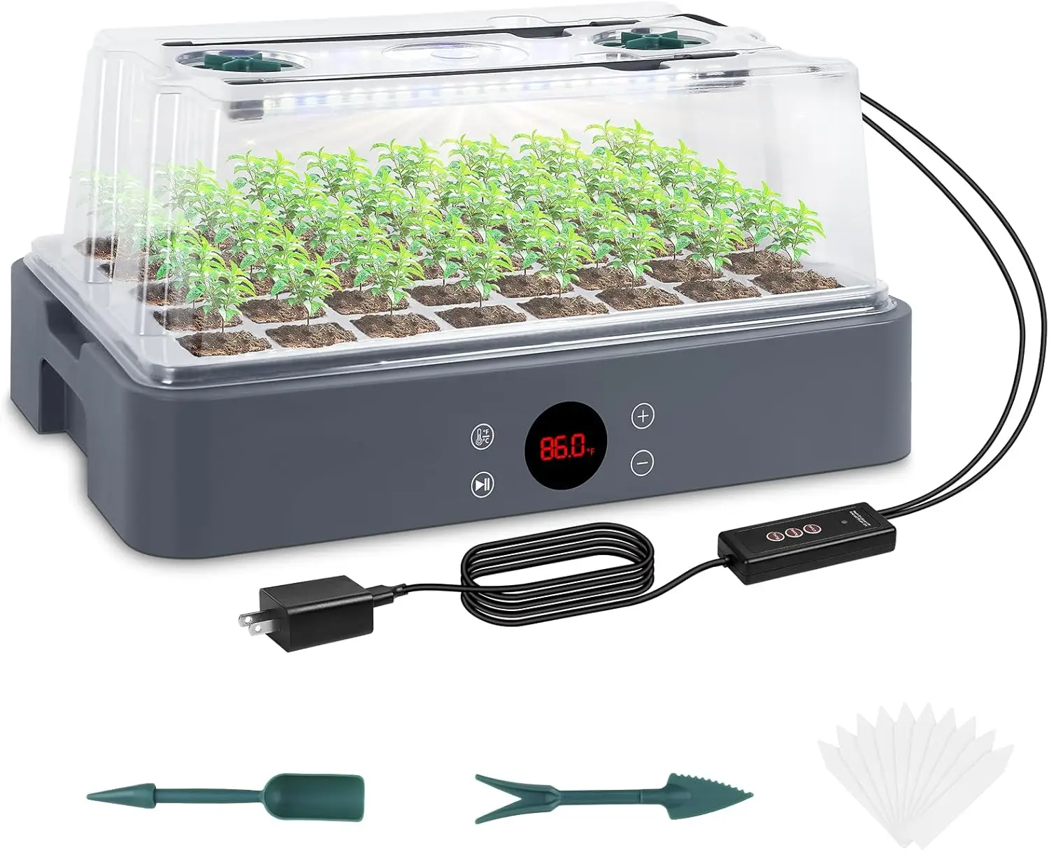 

Seed Starter Tray with Grow Light & Heated Base, Humidity Dome, Adjustable Plant Light for Seedling Growth