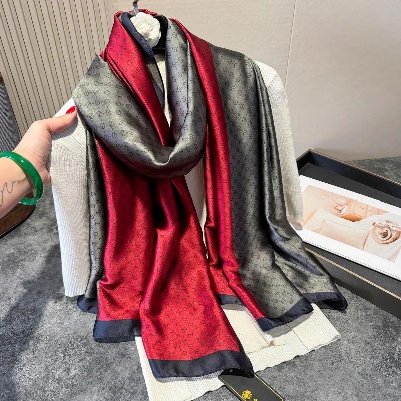 

90*180cm Woman Silk Scarves Luxury Printing Satin Hijab Head Sun-proof Scarf for Women Long Shawls for Ladies