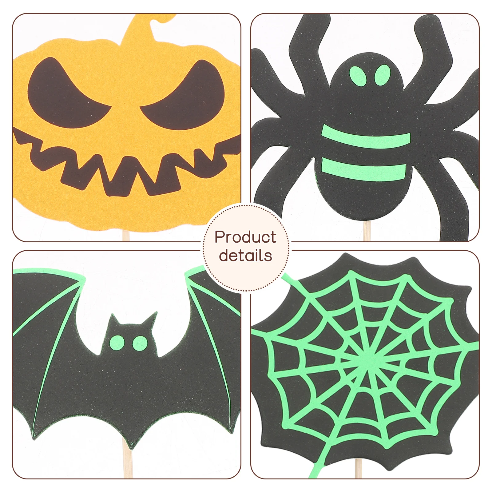 

24 Pcs Cupcake Toppers Fluorescent Ghost Pumpkin Card Insert Halloween Decoration