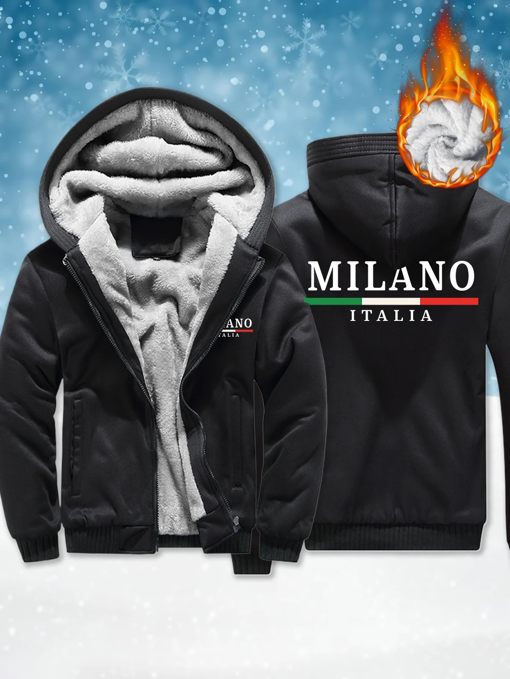 

Милан, итальянский флаг, цветная печать, мужские утепленные пальто, зимние флисовые теплые куртки на молнии, ветрозащитная термобелье, верхняя одежда, мужская одежда