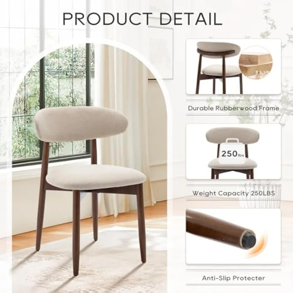 طقم كراسي طعام خشبية مكون من 6 قطع، كرسي غرفة طعام منجد من القماش الحديث، كراسي جانبية للمطبخ في المزرعة مع أوتاد للقدم، بيج #5