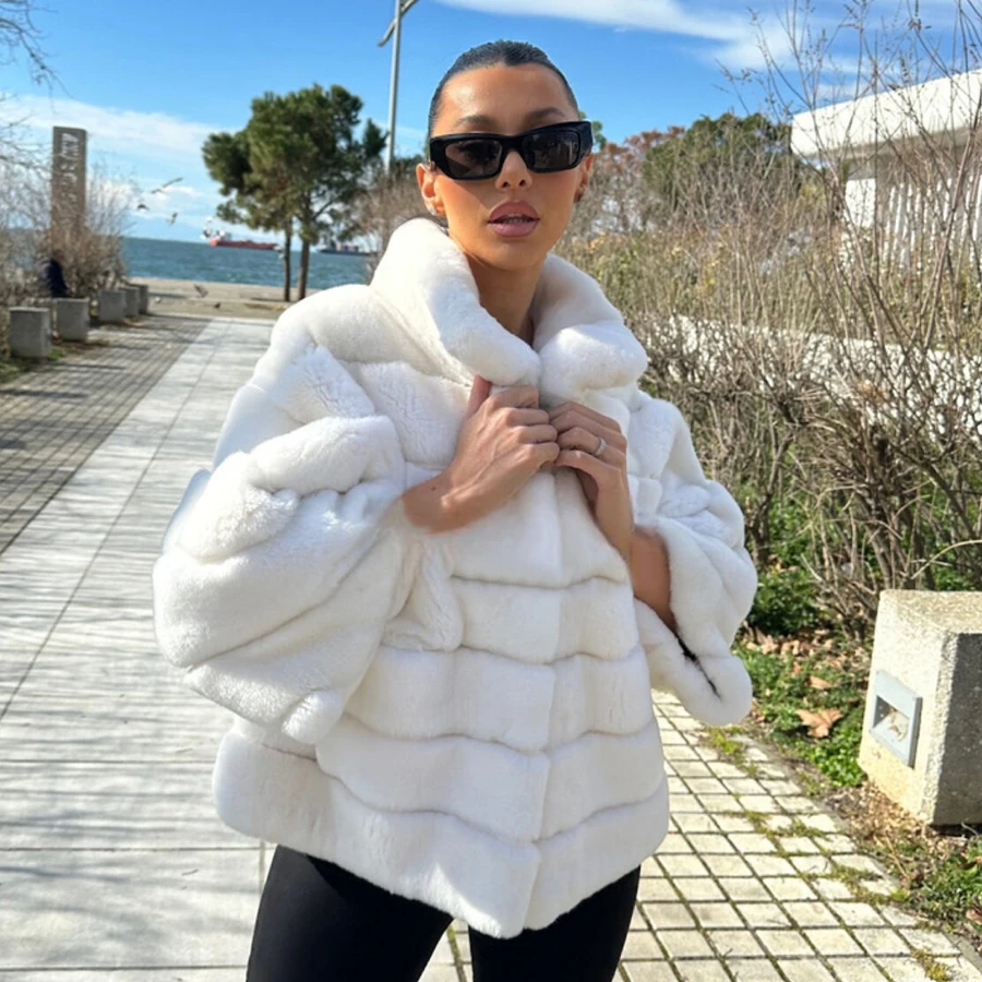 White Fur Coat Women Rabbit Fur Coats Winter Clothes Woman Natural Fur Coats 2024 Fashion Luxury New Arrival