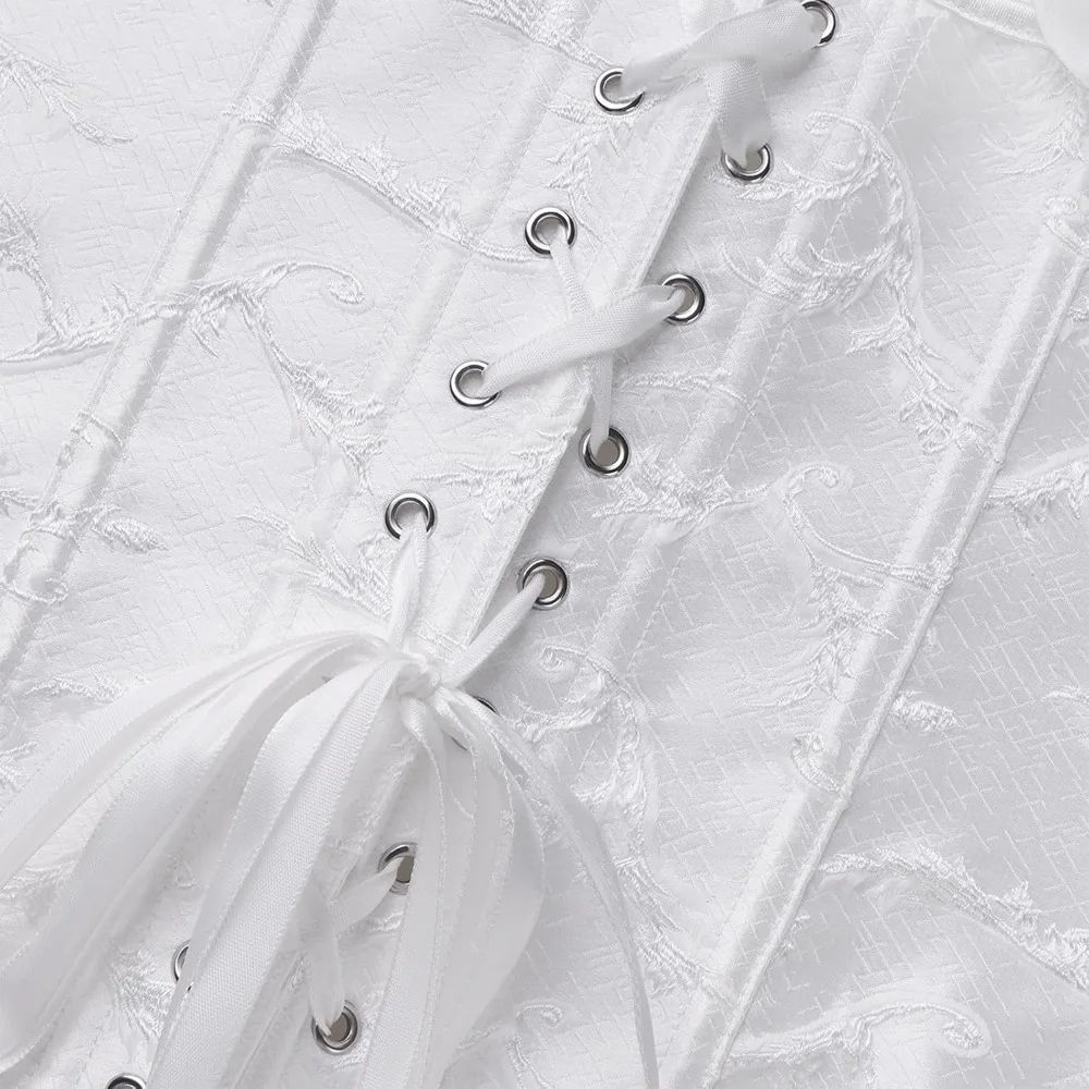 Women's Lace up Gothic Jacquard Corset Shoulder Straps Puff Sleeve Tank Overbust Shaper Bustiers Top Bridal Dress - view 5