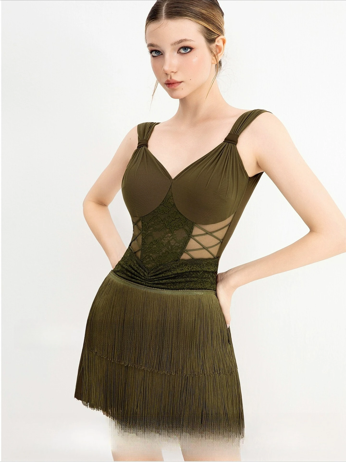 

UK Latin Dance 2-Piece Set with Top and Skirt, Adult Women Practice Training Wear Ballroom dance costume