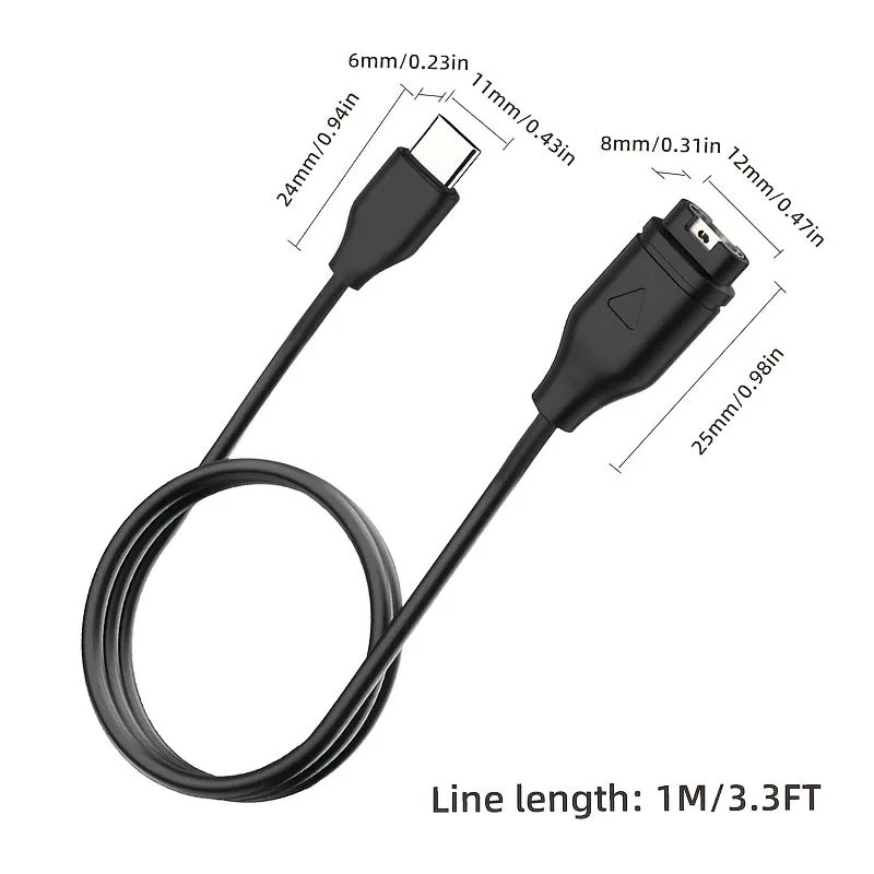 2-Pack Replacement USB/Type C Charging Cable for Garmin Fenix Series 5, 5S, 5X, Plus, 6, 6S, 6X, 7, 7S, And 7X Smartwatches