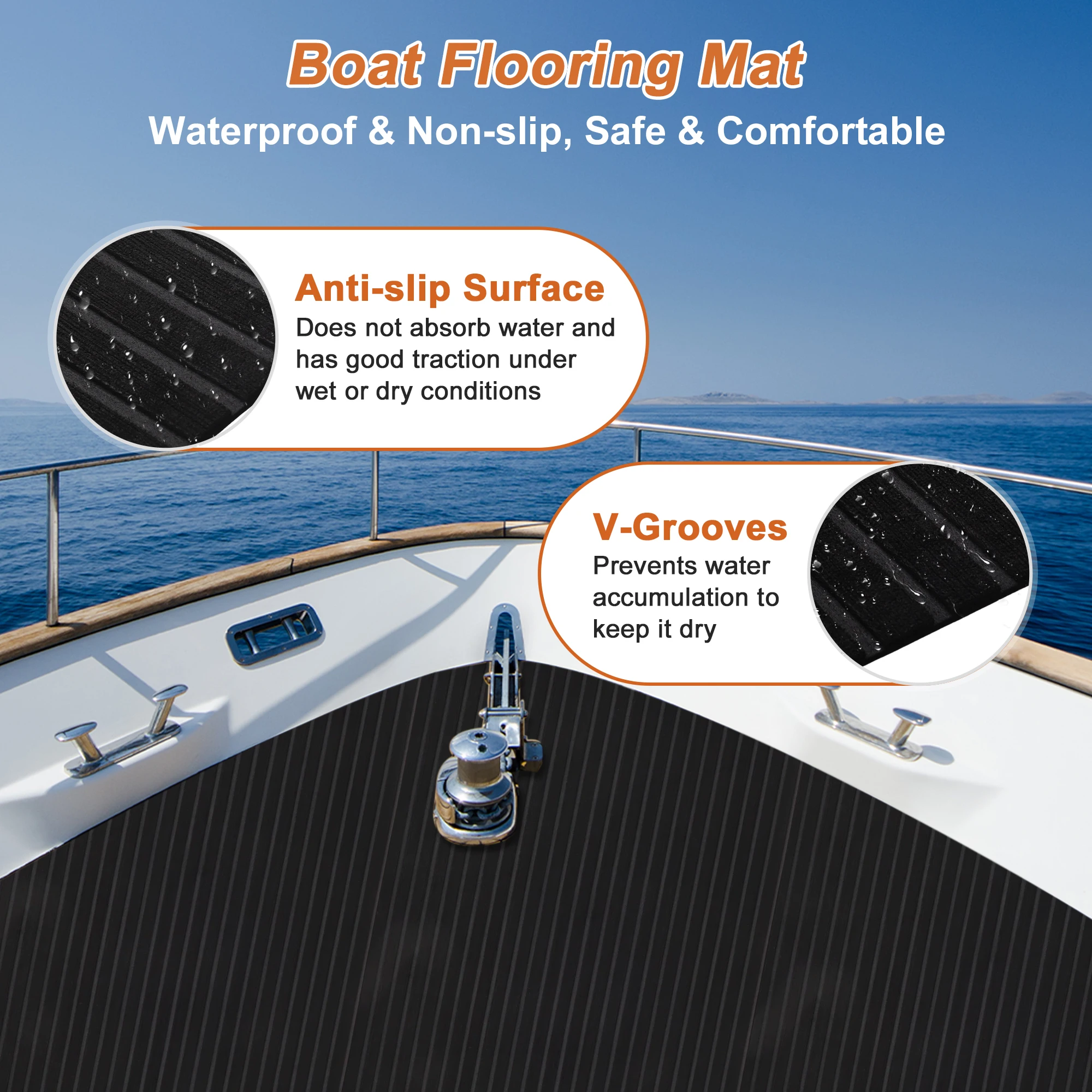 Uxcell 2400*400mm Eva Foam Faux Teak Boat Deck Mat Sheet Non-Slip Teak Yacht Marine Floor Waterproof Pontoon Flooring Motor Boat