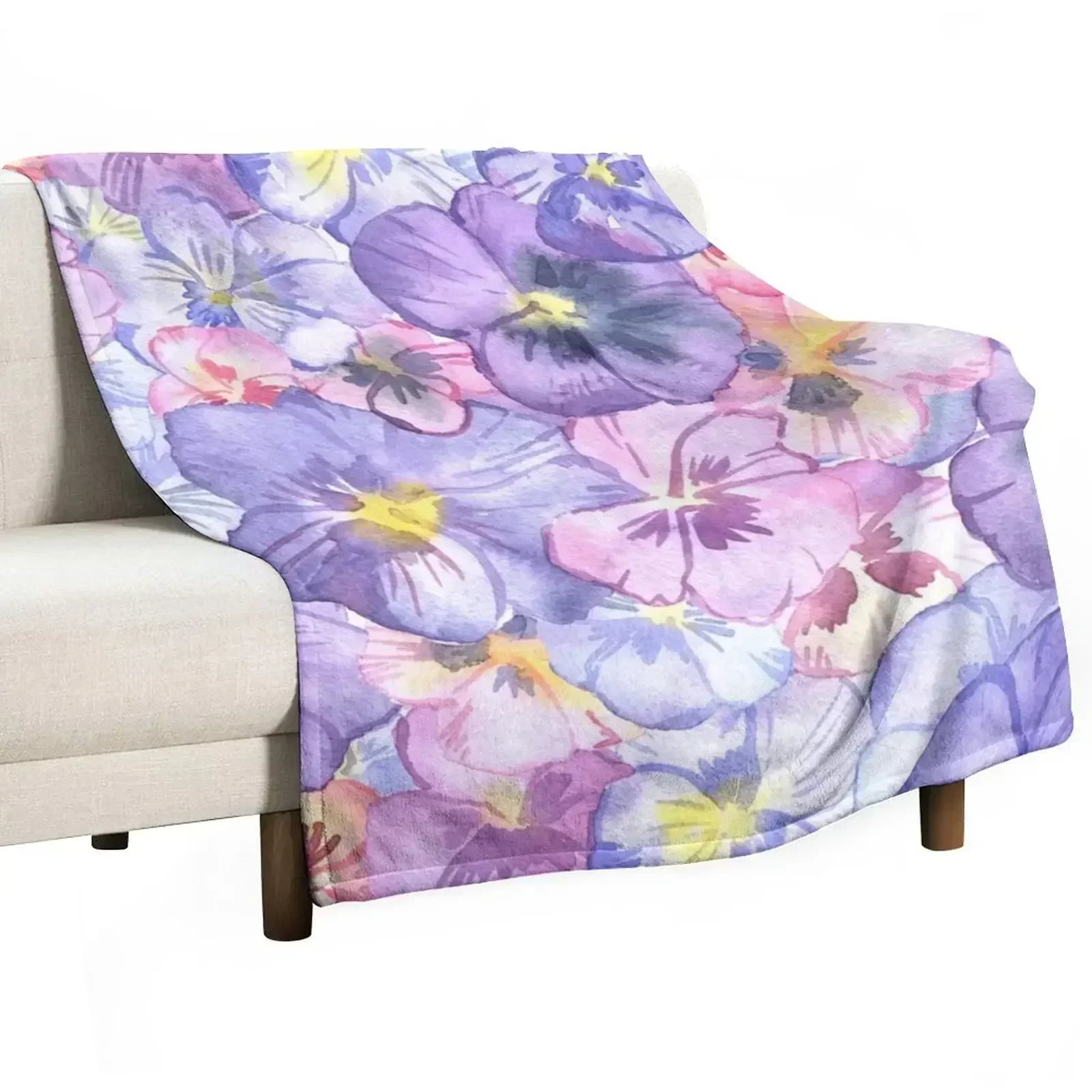 Watercolor Pansy Flowers Throw Blanket Decorative Sofas Kid'S Picnic anime Blankets