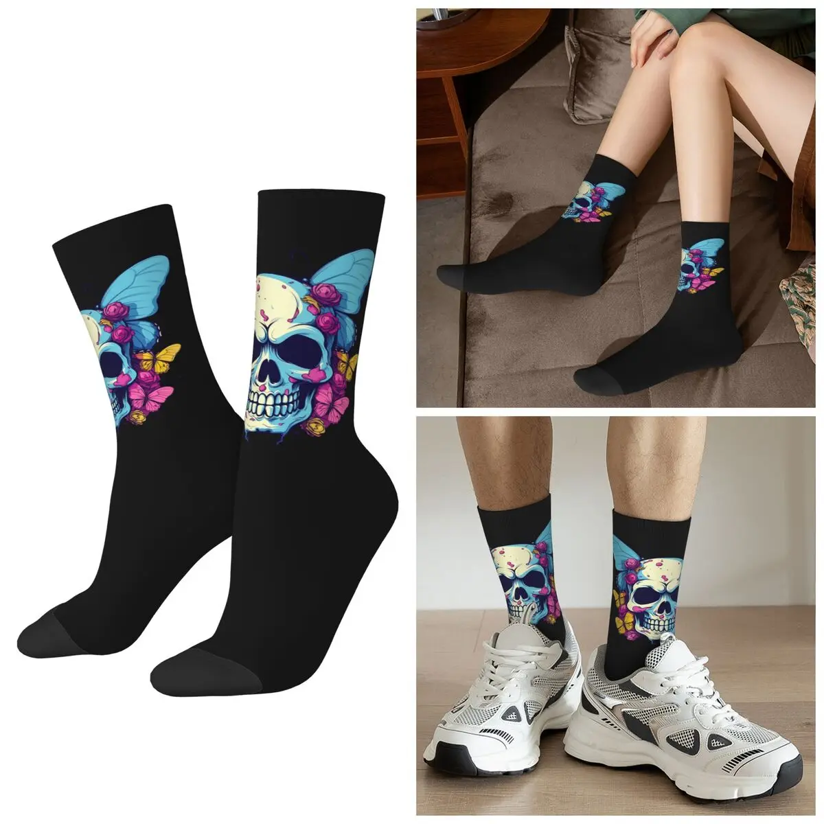 

Всесезонные готические носки с розами и бабочками в ретро-стиле, спортивные носки средней длины в стиле Харадзюку, повседневные носки для мужчин и женщин