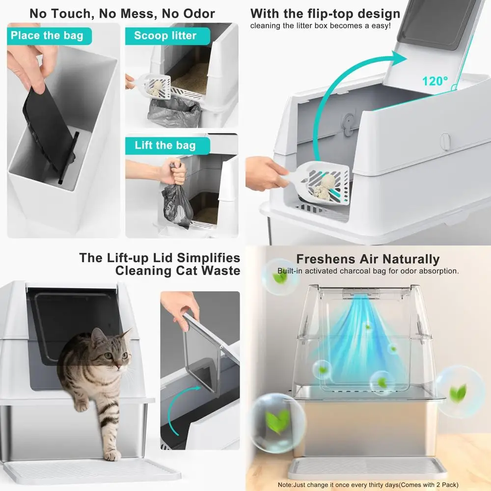 

Очень большой лоток для кошек из нержавеющей стали с крышкой для крупных кошек - закрытый, легко чистится, защита от протекания, не прилипает к поверхности