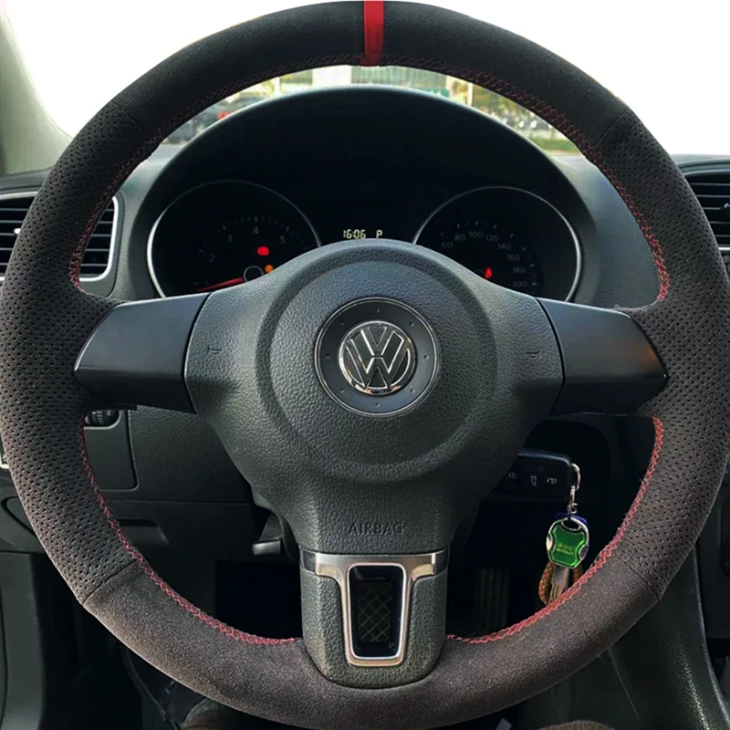 Car Steering Wheel Cover For Volkswagen Golf 6 Mk6 VW Polo Sagitar Bora Santana Jetta MK5 Suede DIY Steering-Wheel Cover Wrap