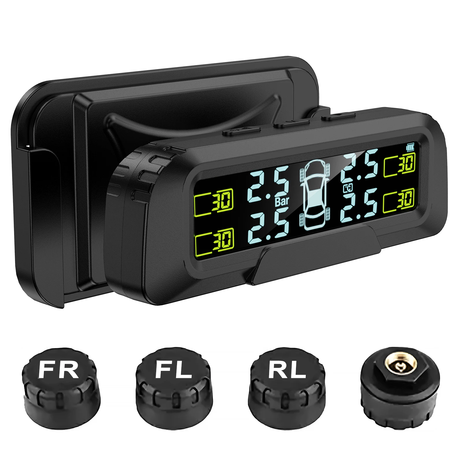 Tire Pressure Monitor System (TPMS) for on-board tire pressure and temperature detection and real-time alerting