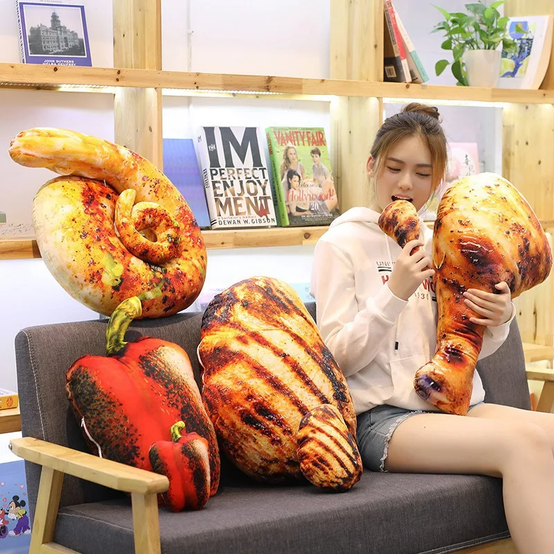 Plush Simulation Food Sausage Chicken Leg Stuffed Pillows Roasted Wing Steak Ribs Funny Soft Cushion Kids Creative Baking Toys