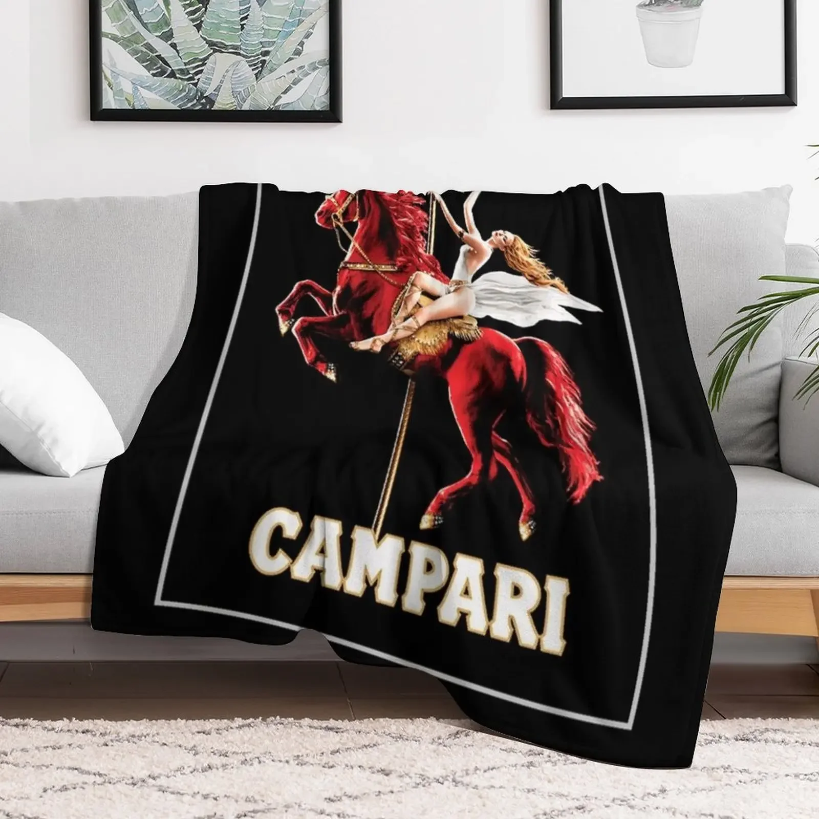 Vintage Campari Wine and Liquor Spirits Red Horse Art Print Throw Blanket bed plaid christmas gifts Blankets