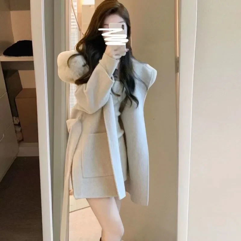 2023 Winter New Women Mid-Length Woolen Coat Female Loose Temperament Large Size Thickened Parkas Big Fur Collar Hooded Outwear