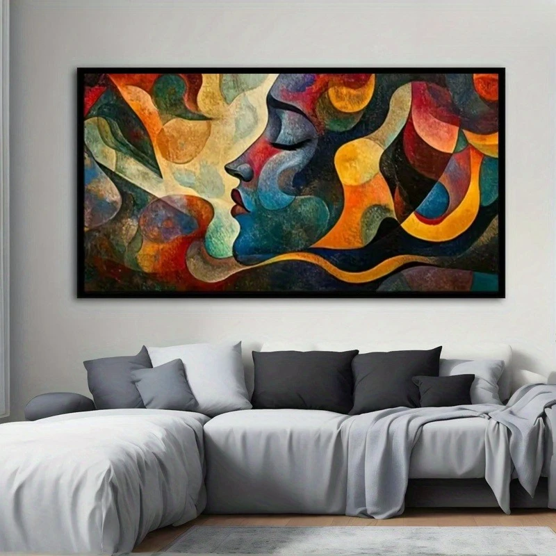 Large-sized frameless canvas paintings,Modern Abstract Woman Poster Prints Vibrant Colorful Swirls Geometric Canvas Painting Wal