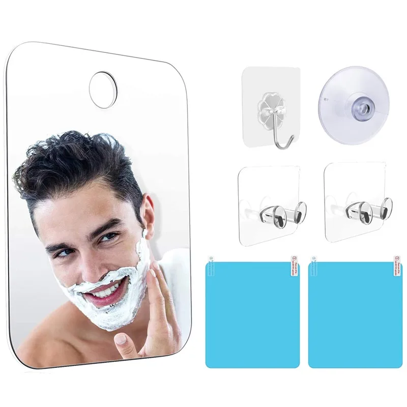 Acrylic Anti Fog Mirror for Shower Makeup Square Mirror Bathroom Sticking Shaving Mirror Travel Cosmetic Mirrors Accessories Set