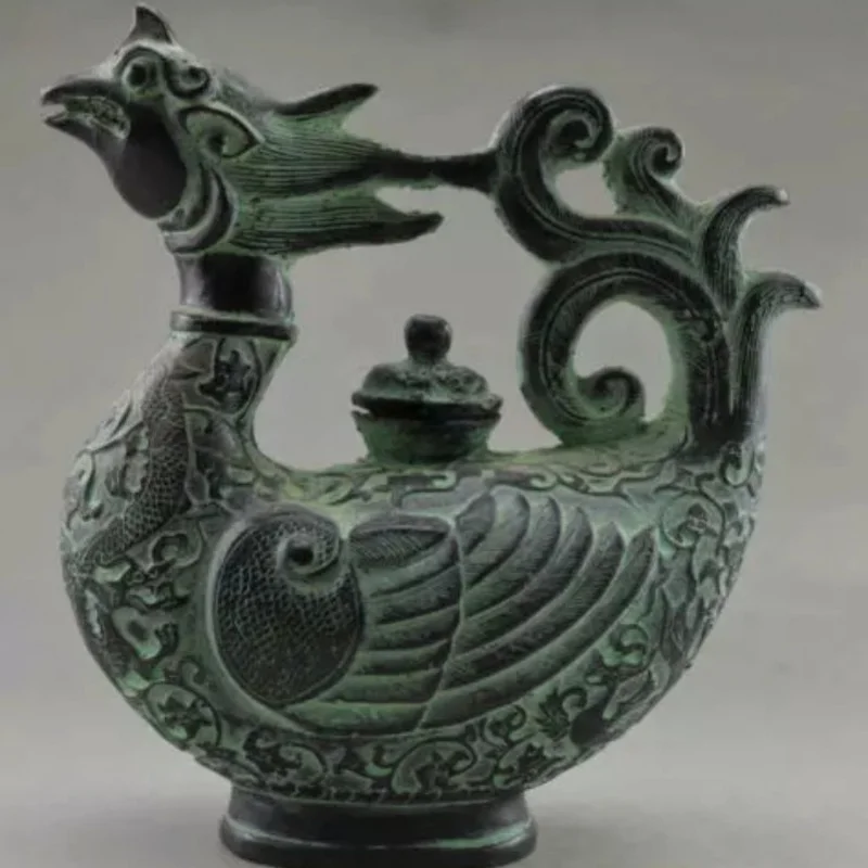 

Collectible Decorated Old Handwork Bronze Carved Phoenix Big Tea Pot