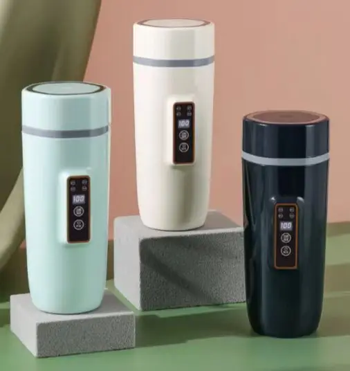 110V Mini Electric Heating Cup Fast Boil Hot Water Boiler Stainless Steel Bottle Anti-Spill Leak Proof Auto Shut-Off Kettle