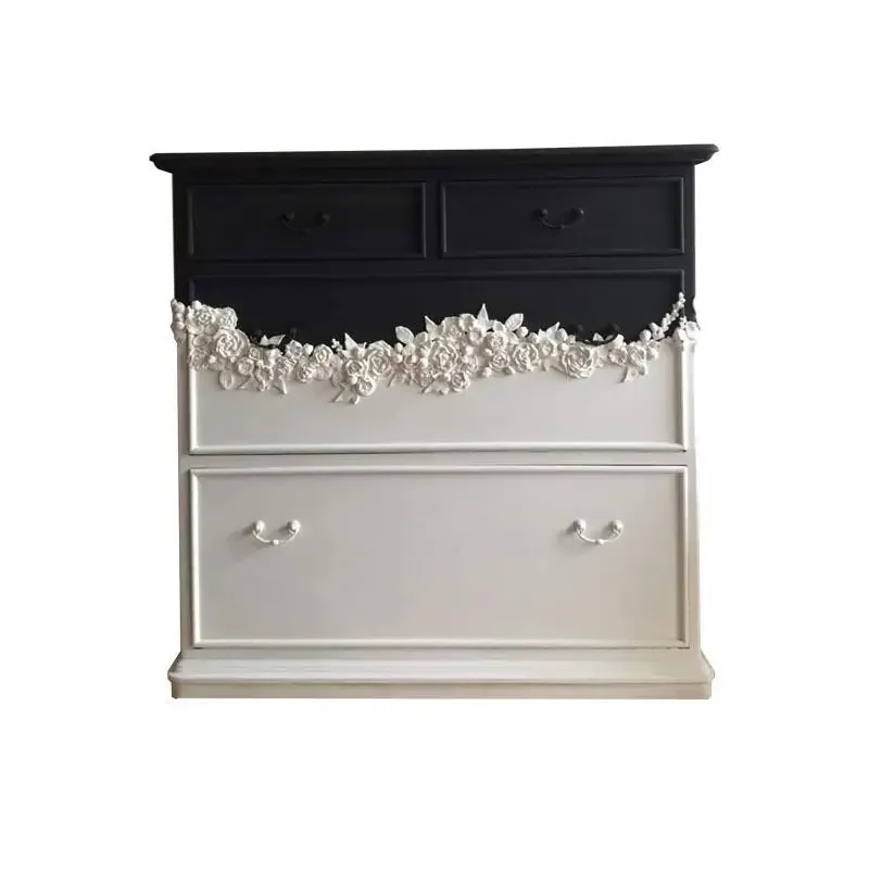 

French retro wind solid wood carving flower chest cabinet drawer storage cabinet