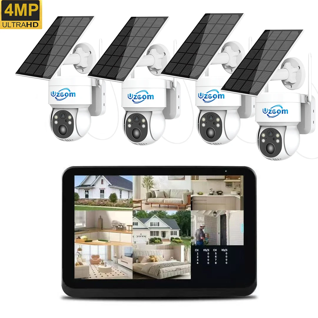 Uzoom 8CH NVR Wireless Security System with 7-Inch Screen Wifi Solar Camera H.265 Video Surveillance P2P Mini CCTV Home System