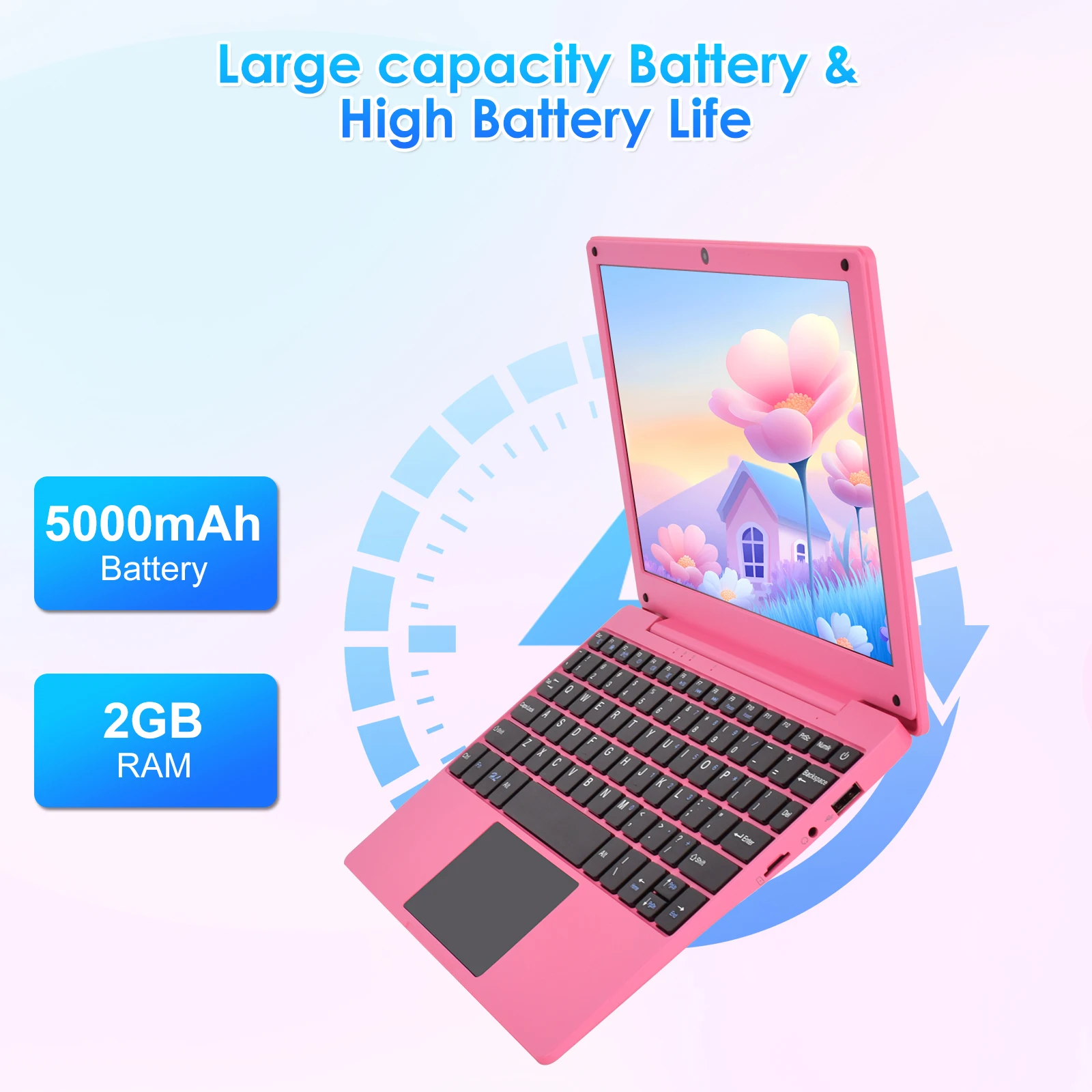 Mini laptop barato de 10,1 polegadas Android 12, 2 GB + 64 GB 5000 mAh Bateria, computador portátil leve para estudo de trabalho, tela HD, WiFi