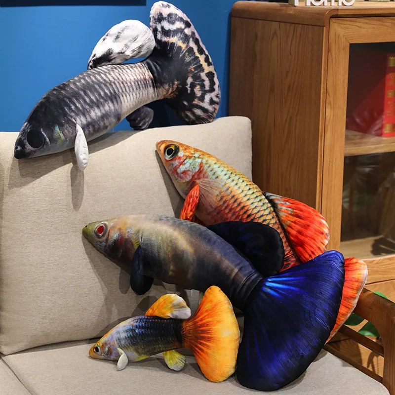 Kawaii Tropical Fish Pillow Red Orange Blue Lifelike Fins Spotted Patterns Stuffed Decorative Cuddle Sofa Creative Display
