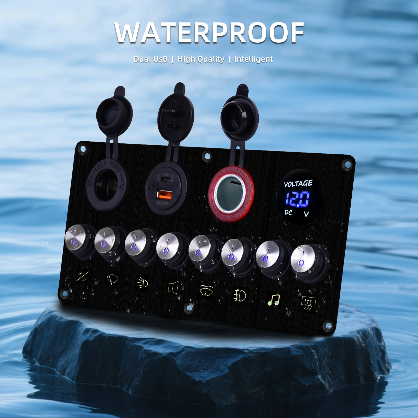 

Металлический прочный водонепроницаемый дисплей для розетки морского автомобиля, грузовика, двойной светодиодный порт, 4-8 групп, панель кулисного переключателя